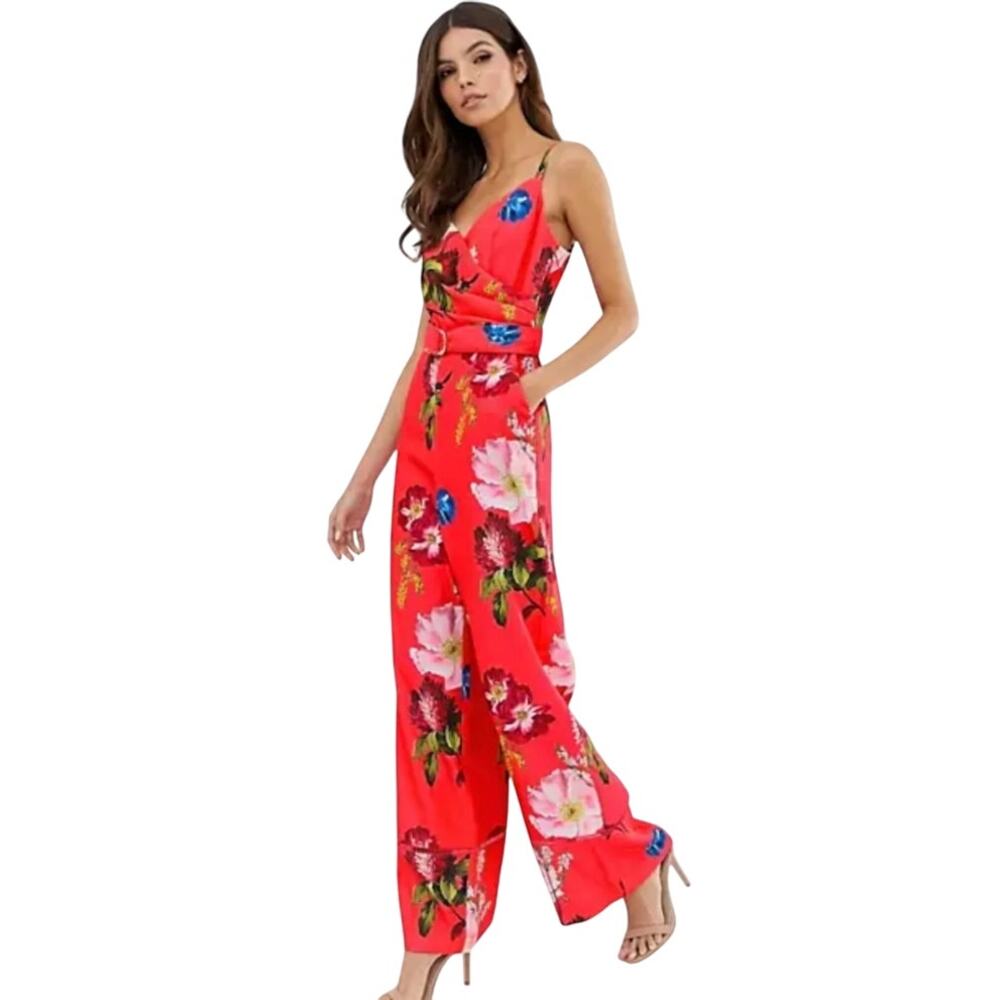 Ted Baker Red Floral Wide Leg Jumpsuit | Size 4 - Picture 7 of 9